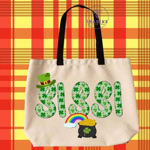 Tote bag taille l - sublimation - impression infusible ink - stitchedalpha-stpatricks4 - saint-patrick - trèfles - chance