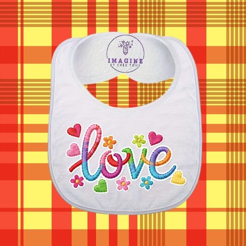 Bavoir - sublimation - impression infusible ink - colorful - love - hearts - arc en ciel - coeurs - effet broderie