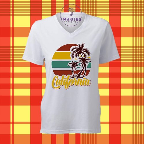 T-shirt personnalisé pour femme - col v - sublimation - impression infusible ink - california - beach - summer - été