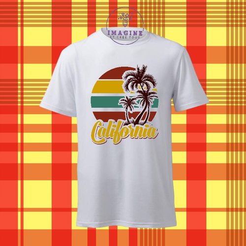 T-shirt personnalisé pour homme - ras du cou - sublimation - california - beach - summer - été - palmiers - cocotiers