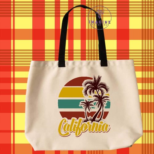 Tote bag taille l - sublimation - impression infusible ink - california - beach - summer - été - palmiers - cocotiers