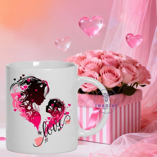 Mug - tasse - sublimation - impression infusible ink - typography of love - mothers-day-pink - silhouettes - heart - cœur