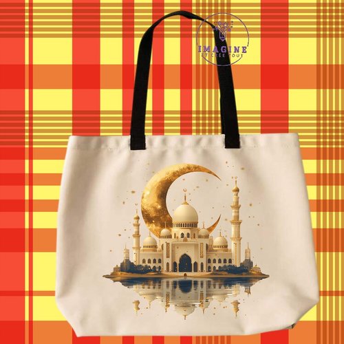 Tote bag taille l - sublimation - impression infusible ink - majestic mosque - crescent moon - ramadan - mosquée