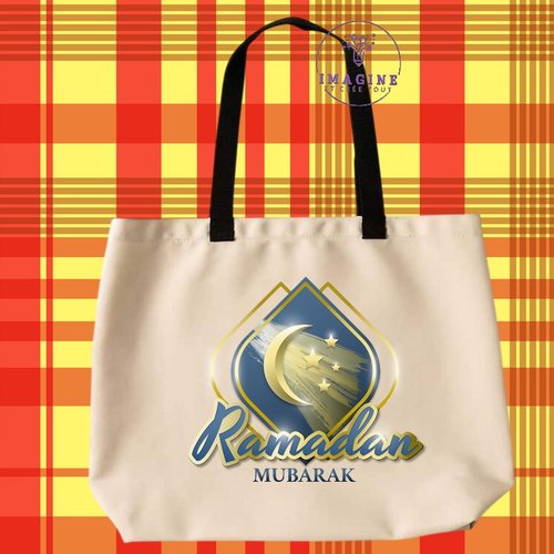 Tote bag taille l - sublimation - impression infusible ink -  ramadan mubarak with crescent moon - lune