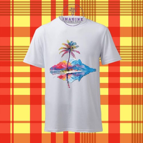 T-shirt personnalisé pour homme - ras du cou - sublimation - colorful palm - mountains - montagne - palmier