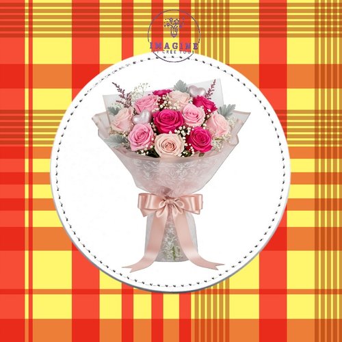 Sous verre en cuir - sublimation - impression infusible ink - pink rose bouquet - ribbon - ruban - mariage