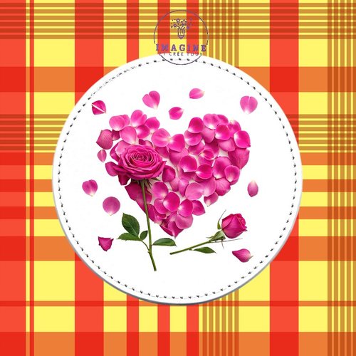Sous verre en cuir - sublimation - impression infusible ink - heart - pink rose - arrangement - pétales de roses - mariage