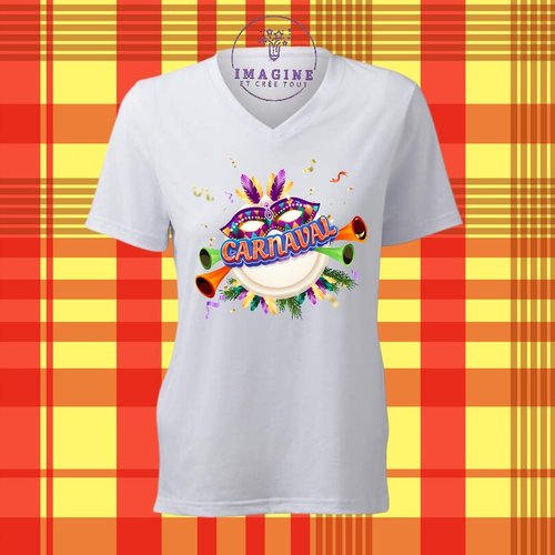 T-shirt personnalisé pour femme - col v - sublimation - impression infusible ink - brazil - carnaval - celebration - mask