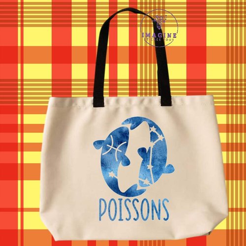 Tote bag taille l - sublimation - impression infusible ink -  horoscope - astrologie - constellations - signe des poissons