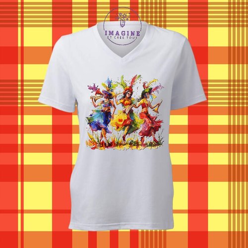 T-shirt personnalisé pour femme - col v - sublimation - impression infusible ink - music - rio - carnaval - défilé