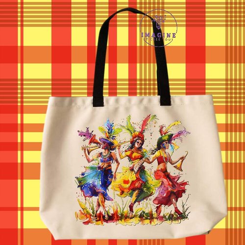 Tote bag taille l - sublimation - impression infusible ink - music - rio - carnaval - défilé - danseuses - tropiques
