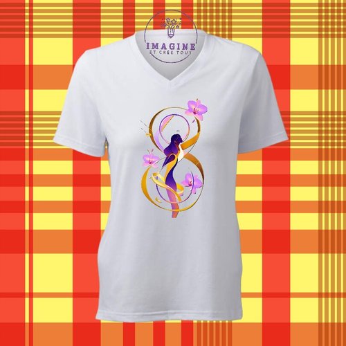 T-shirt personnalisé pour femme - col v - sublimation - impression infusible ink - women's day - pattern - silhouettes