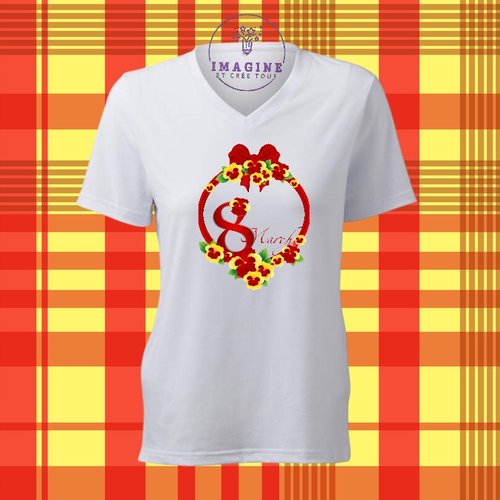 T-shirt personnalisé pour femme - col v - sublimation - impression infusible ink - march-8-international-women-s-day