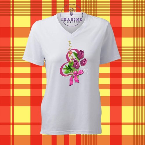 T-shirt personnalisé pour femme - col v - sublimation - impression infusible ink - 8 march - international-women-s-day