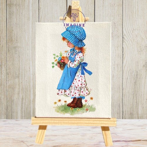 Tableau mural - sublimation -  impression infusible ink - toile - canvas -  drawing - clip - -art - fillette - panier - fleurs