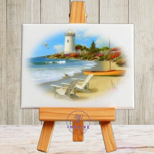 Tableau mural - sublimation -  impression infusible ink - toile - canvas - 3d - shore - sea - voilier - plage - transats