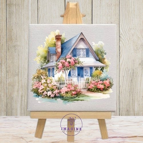 Tableau mural - sublimation -  impression infusible ink - toile - canvas - watercolor - cozy cottage - maison - fleurs