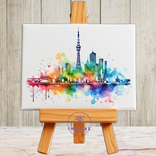 Tableau mural - sublimation -  impression infusible ink - toile - canvas - tokyo - cityscape - skyline - watercolor
