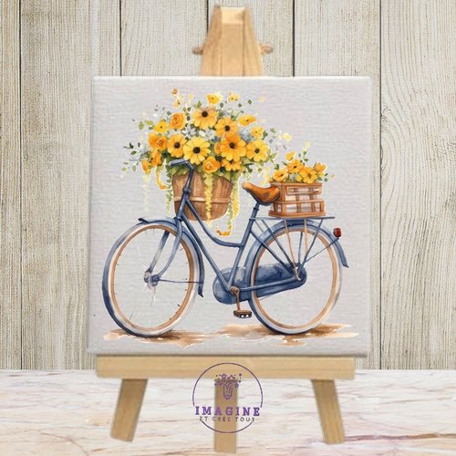 Tableau mural - sublimation -  impression infusible ink - toile - canvas - cute - watercolor - bicycle - flowers - illustration