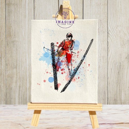 Tableau mural - sublimation -  impression infusible ink - toile - canvas - watercolor - skiing - winter - athletes - neige