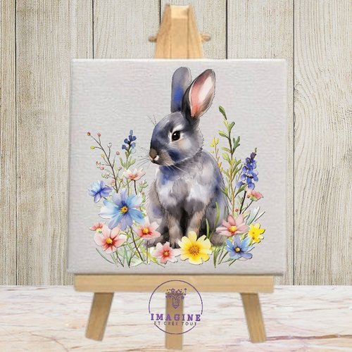 Tableau mural - sublimation -  impression infusible ink - toile - canvas - watercolor - rabbit - spring - flowers - easter