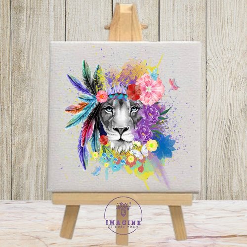 Tableau mural - sublimation -  impression infusible ink - toile - canvas - the king - le roi lion - crinière - forêt - savane
