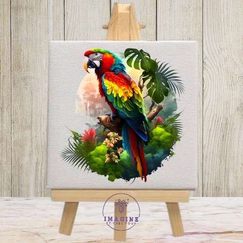 Tableau mural - sublimation -  impression infusible ink - toile - canvas - red - rouge - parrot - perroquet - tropic - multicolor