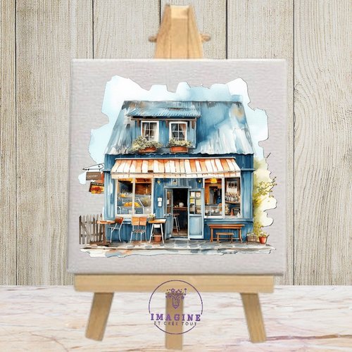 Tableau mural - sublimation -  impression infusible ink - cafe - house - painted - watercolor - chaises - table
