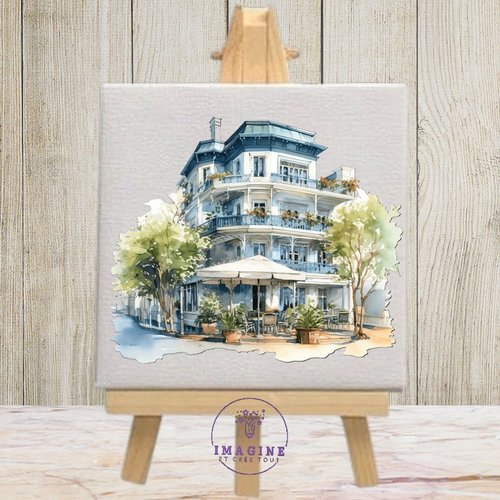 Tableau mural - sublimation -  impression infusible ink - house - hotel - painted - watercolor - arbres - plantes