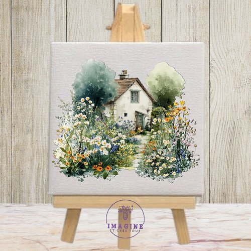 Tableau mural - sublimation -  impression infusible ink - retro - flower - garden - watercolor - painting - jardin