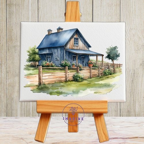 Tableau mural - sublimation -  impression infusible ink - toile - canvas - watercolor - farm - house - illustration