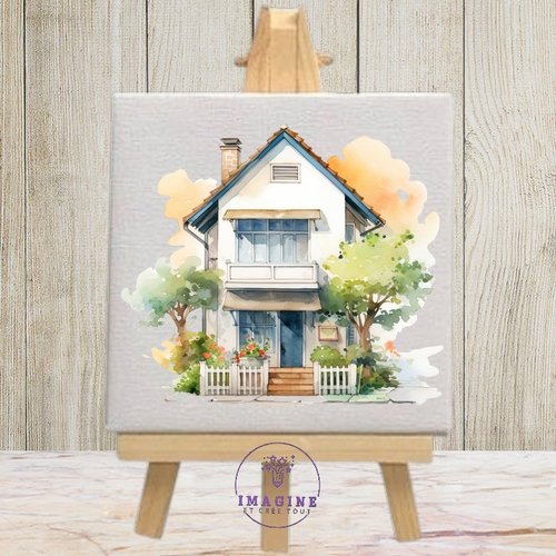 Tableau mural - sublimation -  impression infusible ink - cute - watercolor - house - illustration