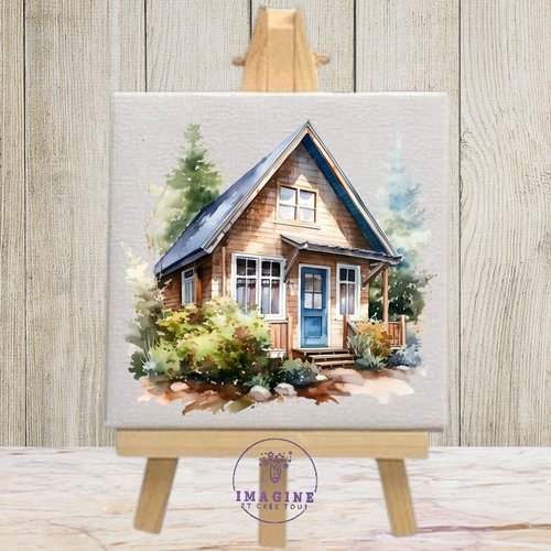 Tableau mural - sublimation -  impression infusible ink - wooden - small - house - watercolor