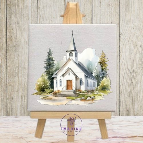 Tableau mural - sublimation -  impression infusible ink - church - house - painted - watercolor - église