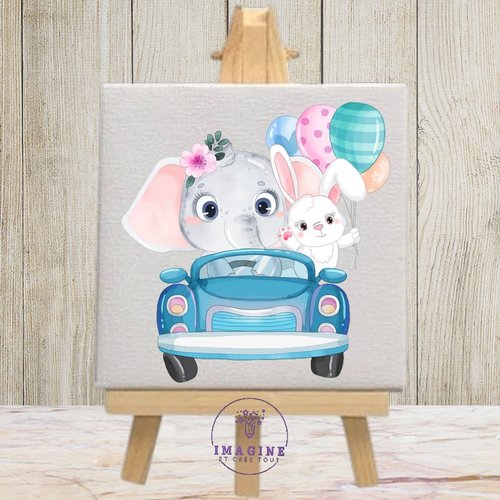 Tableau mural - sublimation -  impression infusible ink - little - elephant - drives - a car
