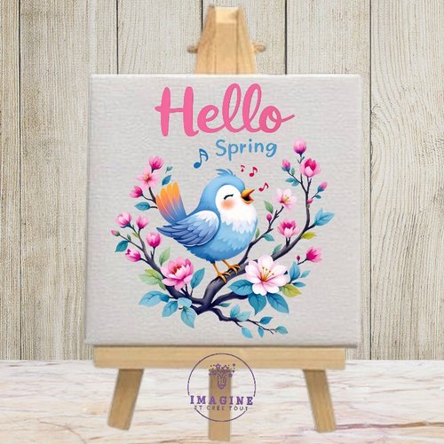 Tableau mural - sublimation -  impression infusible ink - hello spring - a cute bird  - branch