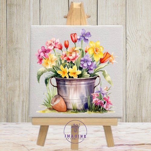 Tableau mural - sublimation -  impression infusible ink - watercolor - spring - flower - planter - printemps - fleurs