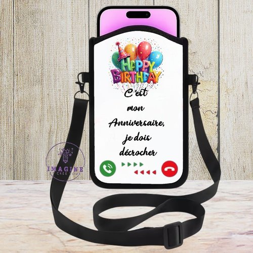 Housse sacoche téléphone portable - sublimation - impression infusible ink - colorful  - happy birthday hat - ballons - confettis