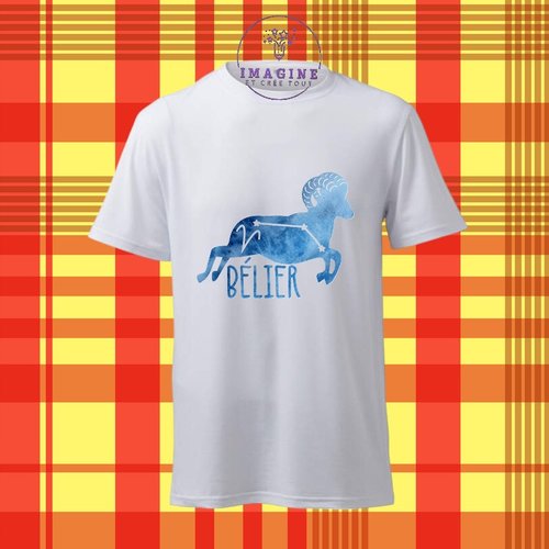 T-shirt personnalisé pour homme - ras du cou - sublimation - impression infusible ink - signe du bélier - astrologie - galaxie - horoscope