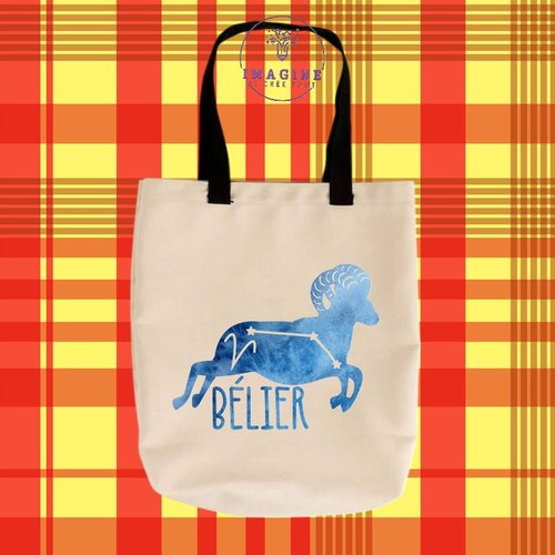 Tote bag taille m - sublimation -  impression infusible ink - ink - signe du bélier - astrologie - galaxie - horoscope