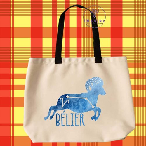 Tote bag taille l - sublimation - impression infusible ink - signe du bélier - astrologie - galaxie - horoscope