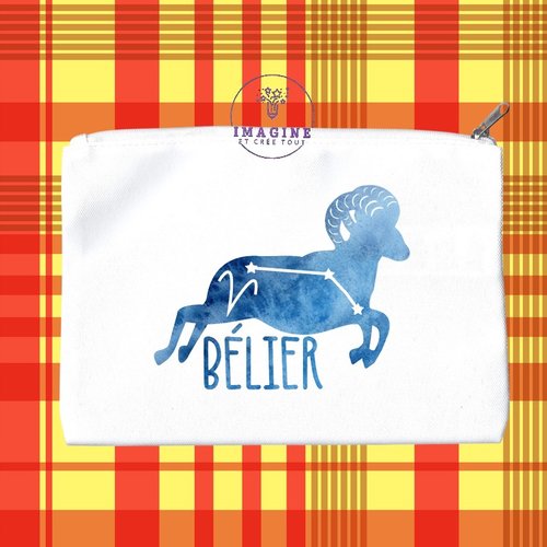 Trousse m - maquillage - sublimation - impression infusible ink - astrologie - constellations - signe du bélier - galaxie