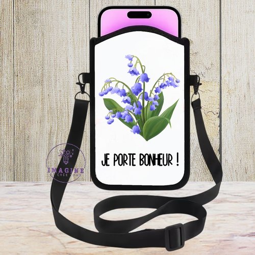 Housse sacoche téléphone portable - sublimation - impression infusible ink - blue lily of the valley - muguet - 1er mai - porte bonheur