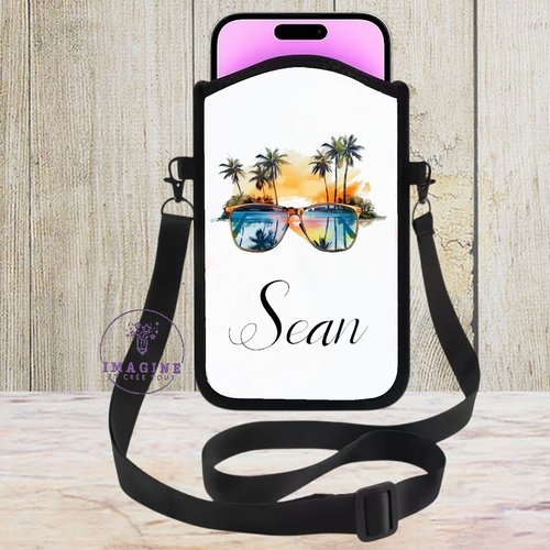 Housse sacoche téléphone portable - sublimation - impression infusible ink - plage - lunettes de soleil - tropique