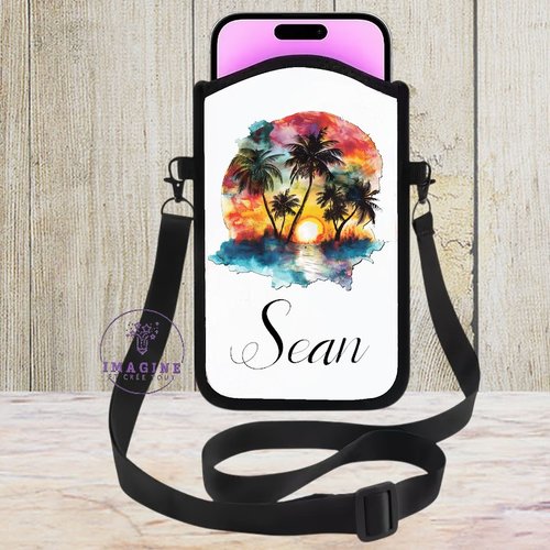 Housse sacoche téléphone portable - sublimation - impression infusible ink - tropical watercolor - illustration - palmiers - cocotiers