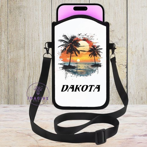 Housse sacoche téléphone portable - sublimation - impression infusible ink - graphic - beach sunset - palm - cocotiers - soleil