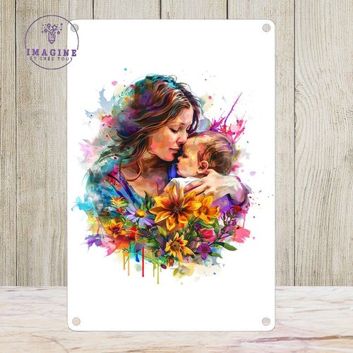 Tableau mural - sublimation -  impression infusible ink - plaque aluminium - illustration -  cute - mother - maman et bébé