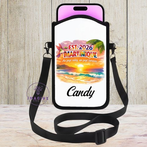 Housse sacoche téléphone portable - sublimation - impression infusible ink - martinique - mot en créole - plage - tropique - edition 2026