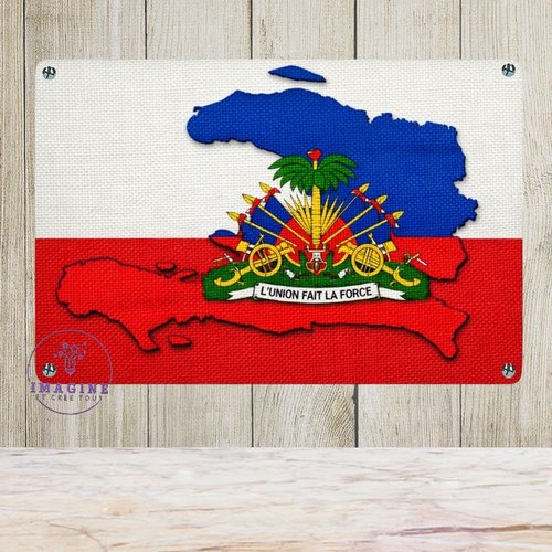 Tableau mural - sublimation -  impression infusible ink - plaque aluminium - carte haïti - emblème - l'union fait la force