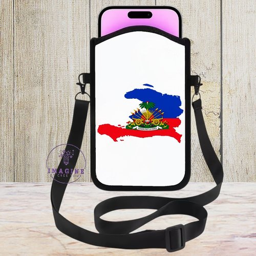 Housse sacoche téléphone portable - sublimation - impression infusible ink - carte d'haïti - emblème - l'union fait la force